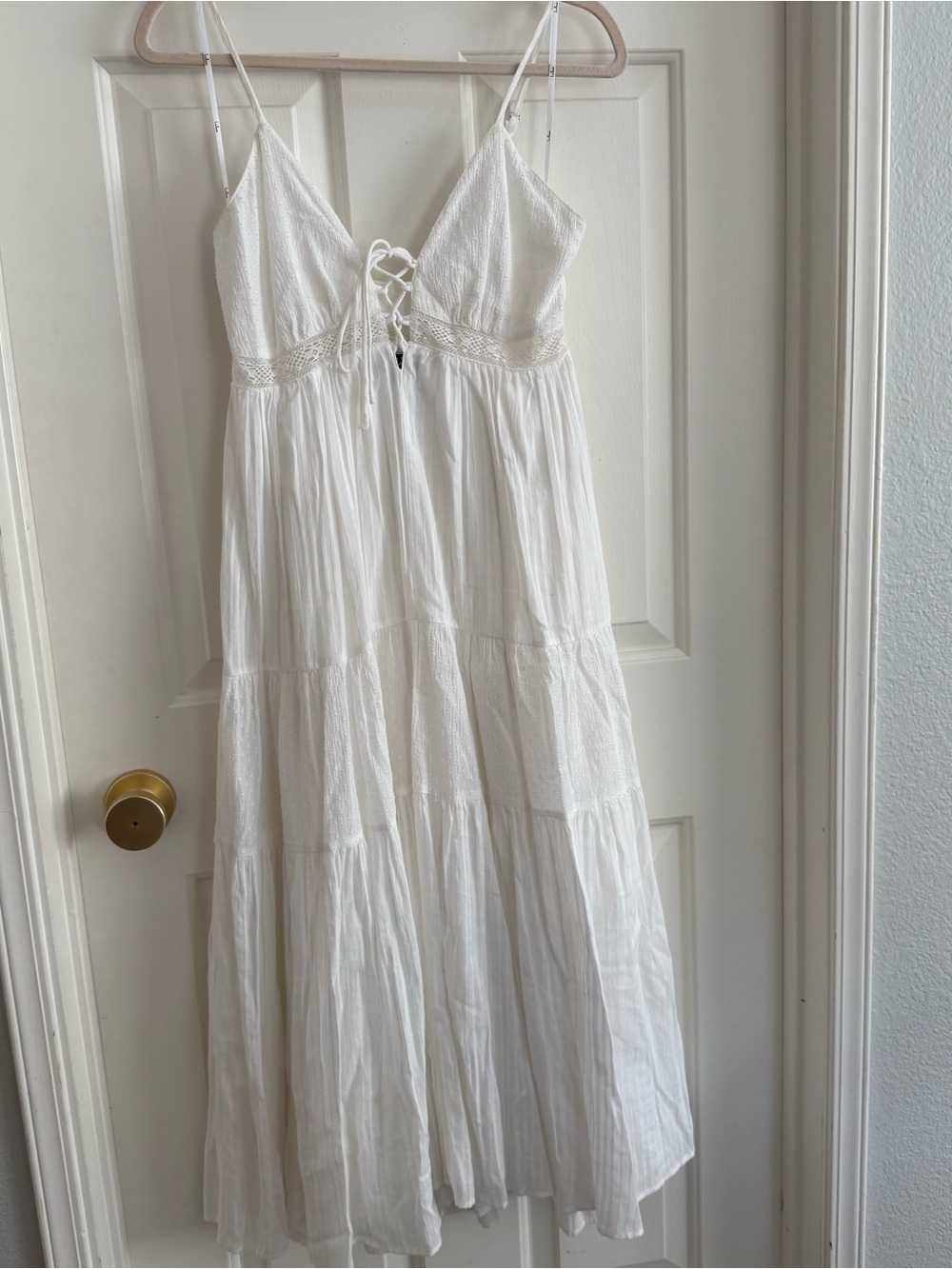 Lulus White Boho Tiered Lace-Up Front Maxi Dress - XS
